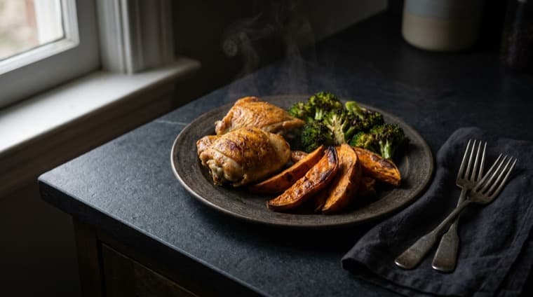 A home-cooked dinner on a plate